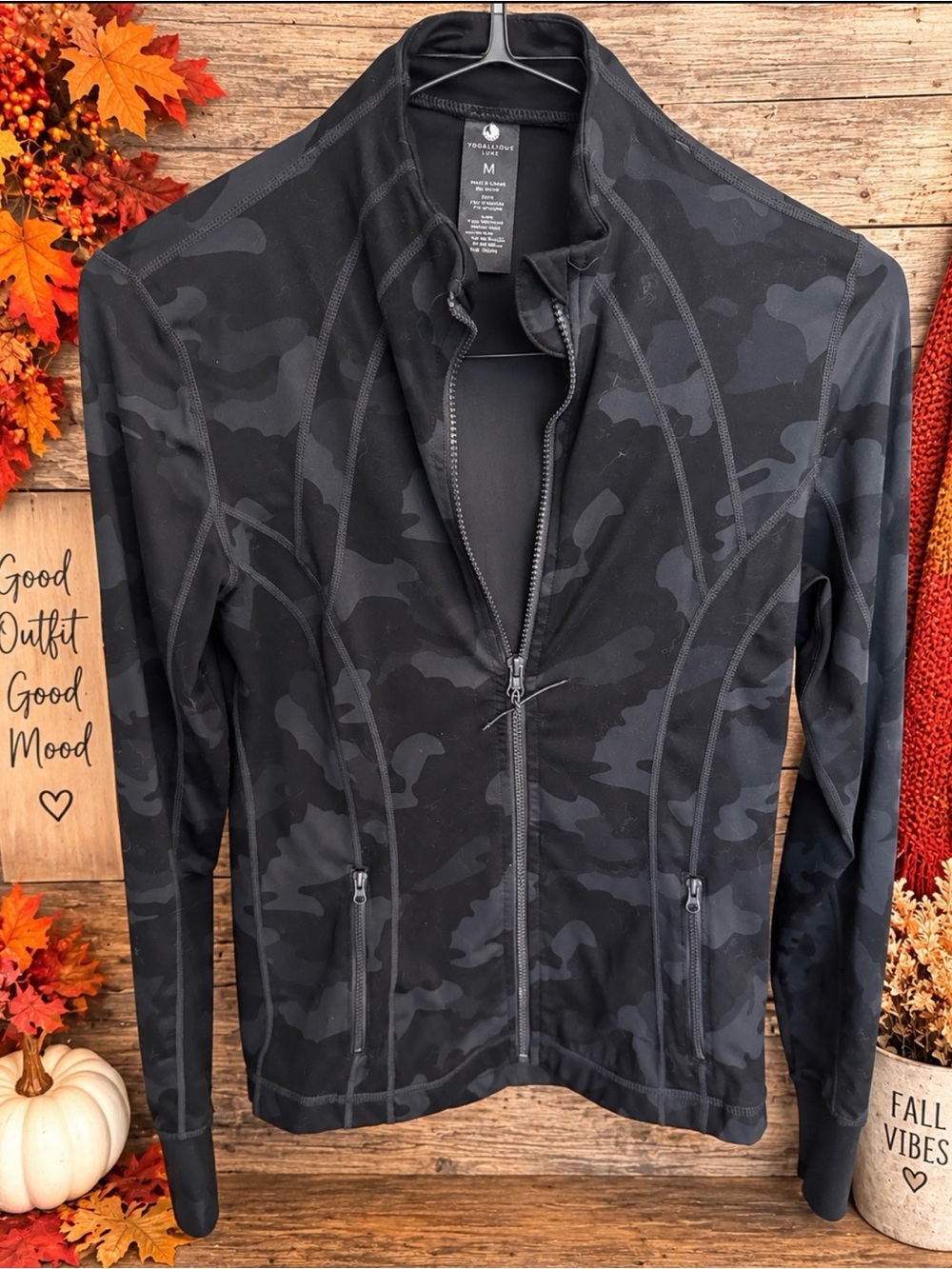 Yogalicious Lux Black Camo Zip-Up Athletic Jacket Medium